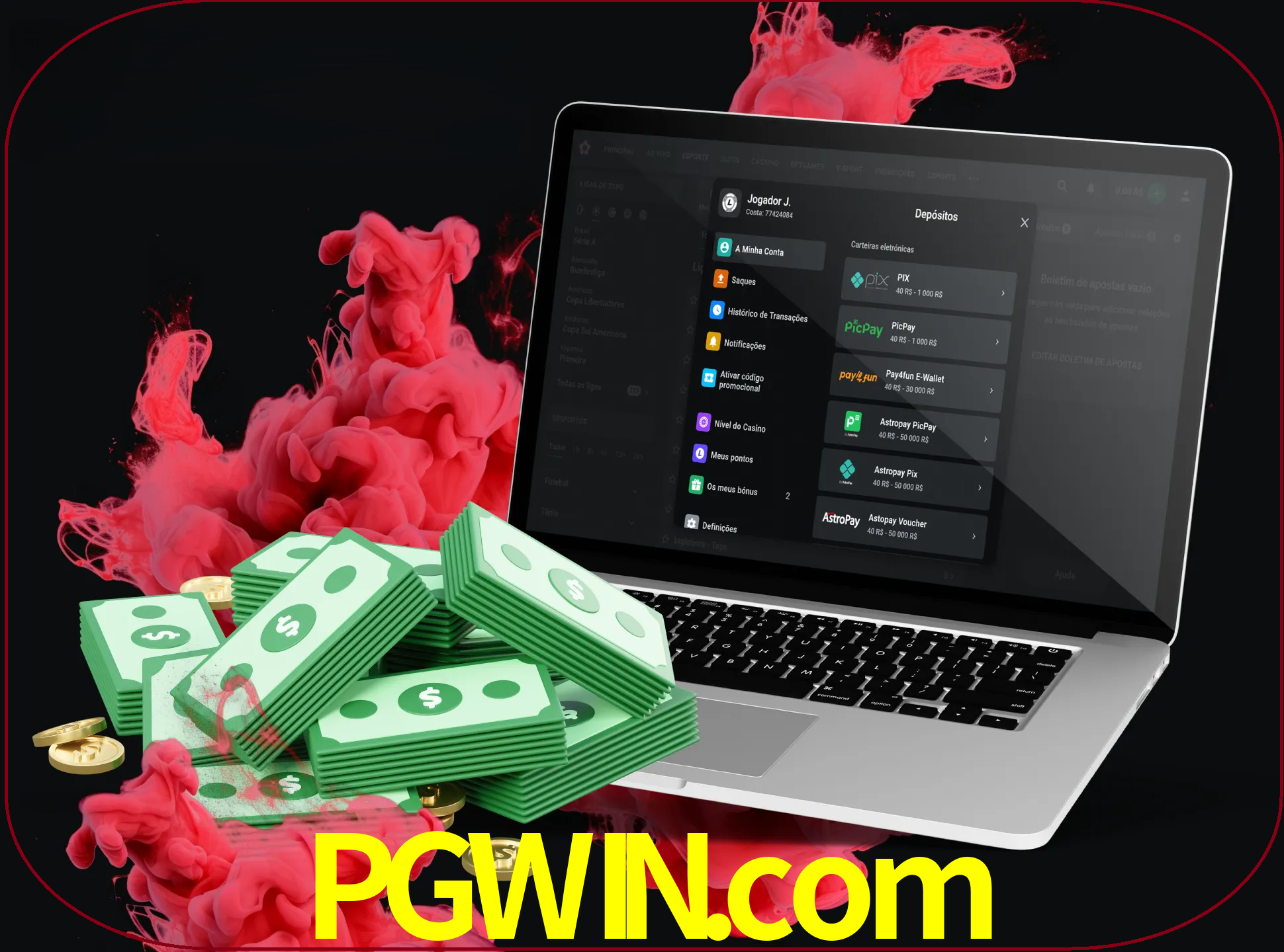 Para efetuar um depósito na sua conta pgwin, basta escolher o método de depósito e especificar o montante.