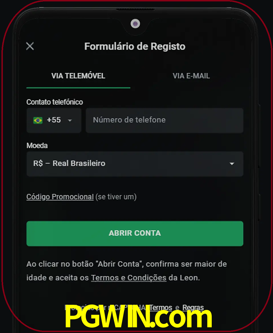 Abra o aplicativo e inicie o processo de registro.